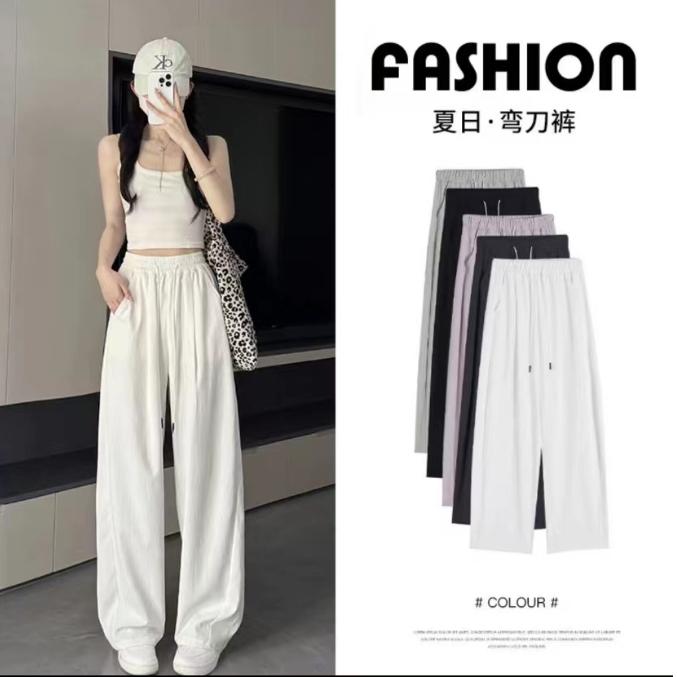针距弯刀裤阔腿女春夏季薄款2024新款宽松直筒长裤垂感显瘦