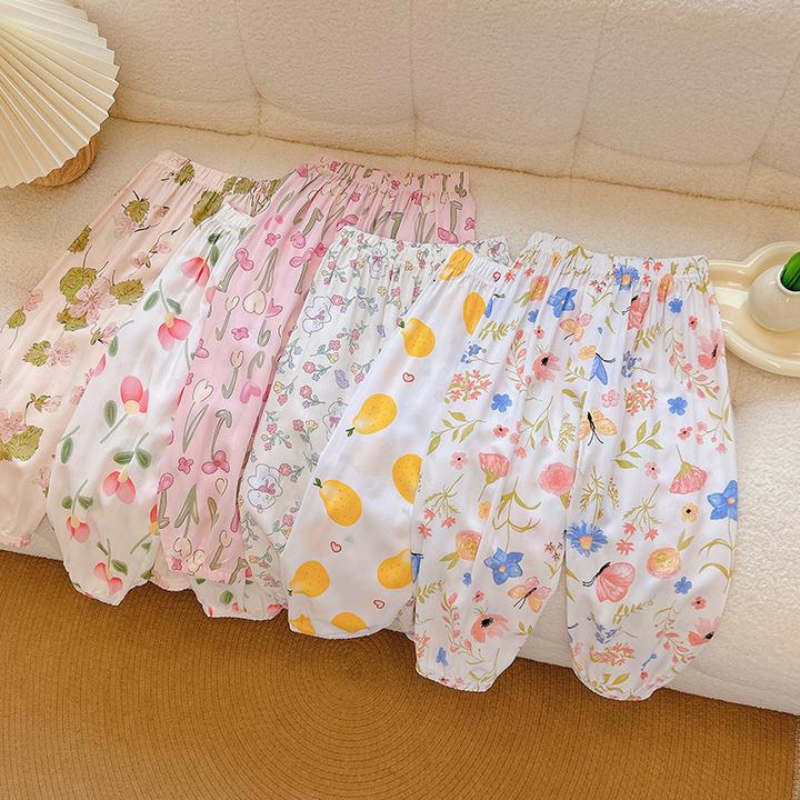 儿童夏季新款绵绸裤子宝宝新款薄款休闲裤洋气宽松男童女童碎花裤
