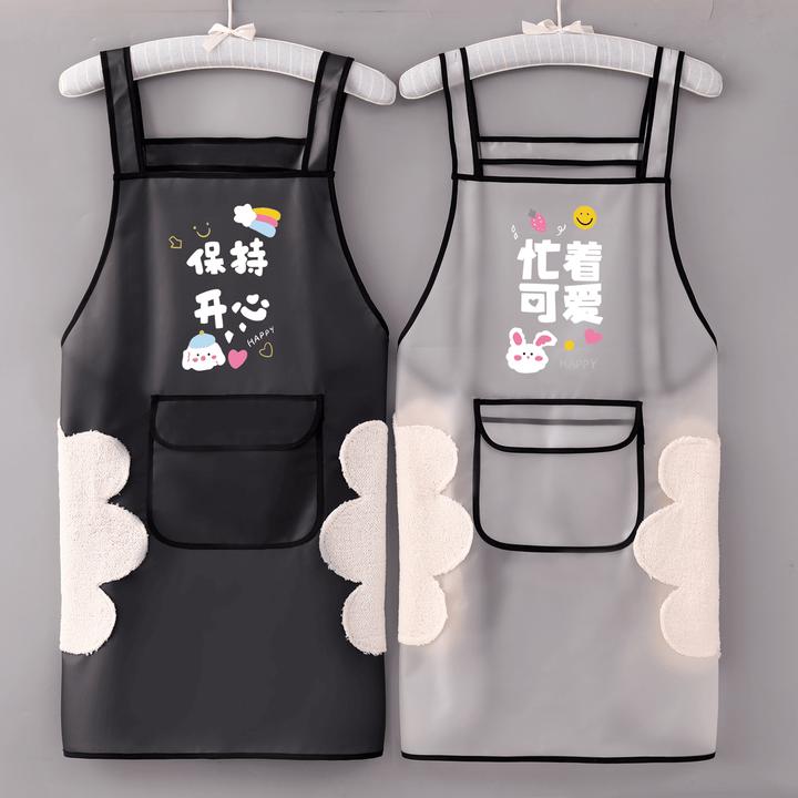 防水薄款透明TPU围裙饭店厨房防油可爱围腰上班加大免洗无袖围裙