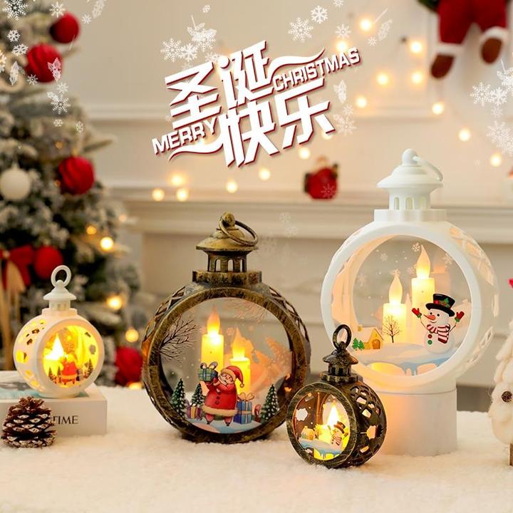 圣诞节装饰品发光圆形小夜灯儿童平安夜橱窗复古氛围桌面摆件礼物