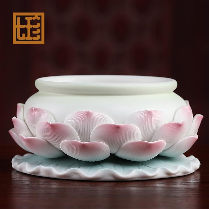 七珍陶瓷莲花香炉 佛堂室内家用大小号线香香炉禅意家居装饰摆件