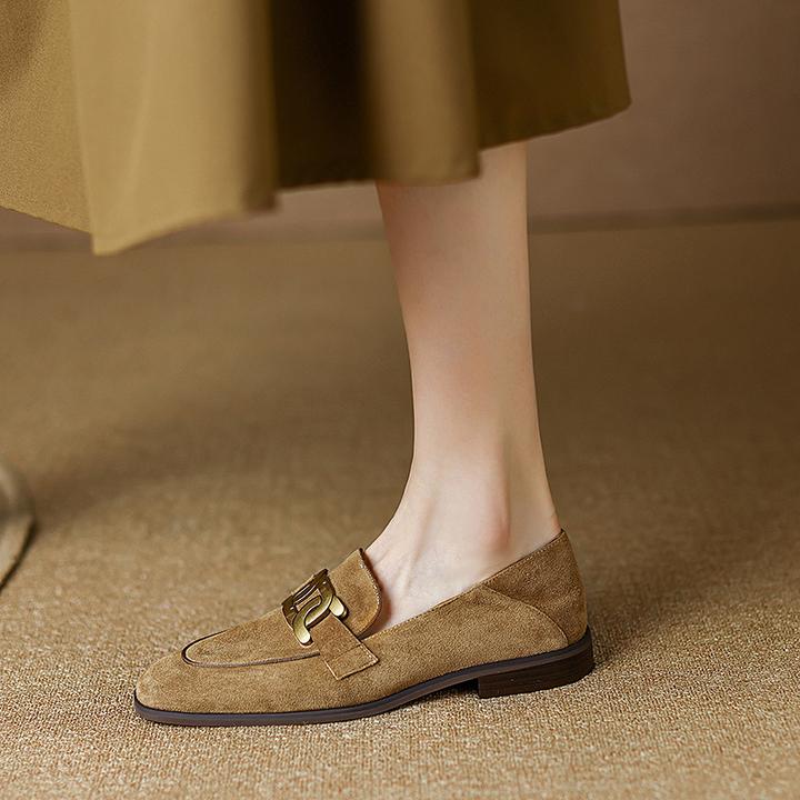 朴素 乐福鞋女春秋绒面一脚蹬小皮鞋懒人软底百搭平底豆豆鞋春夏