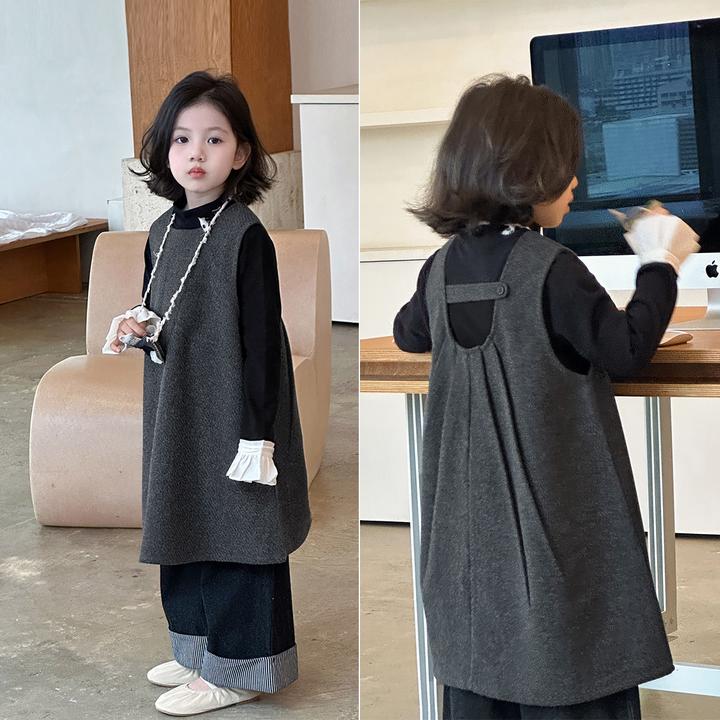 韩系风 厚款呢料背心裙 女童叠穿连衣裙 中童A版裙子 春秋 87374