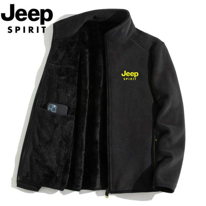 JEEP秋冬户外抓绒衣男女情侣休闲加厚开衫立领刺绣保暖夹克外套潮