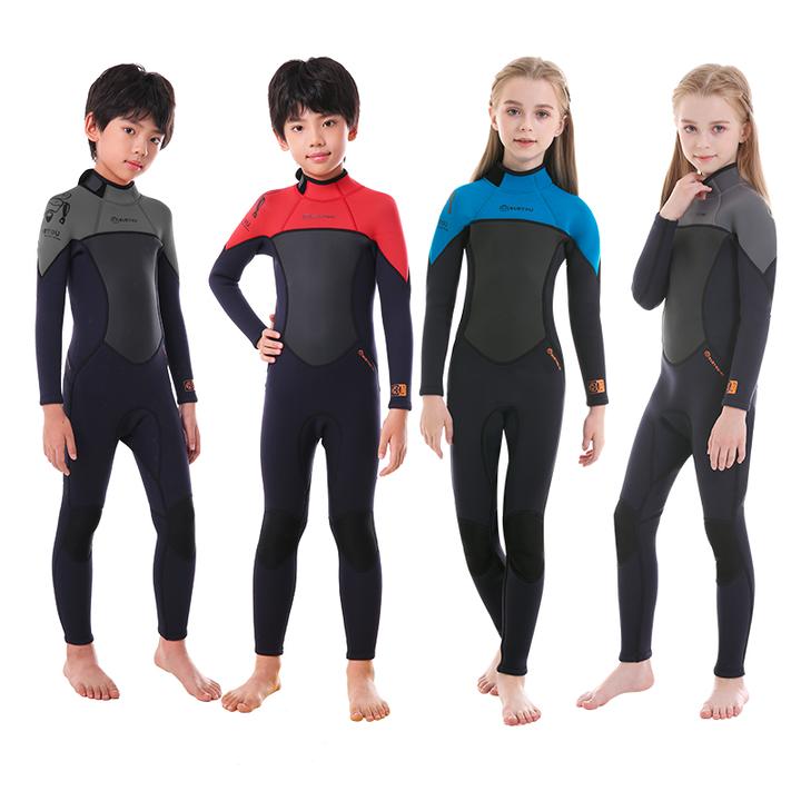 KLEYOU儿童保暖泳衣连体女男冬季保温加厚防寒长袖游泳潜水服套装