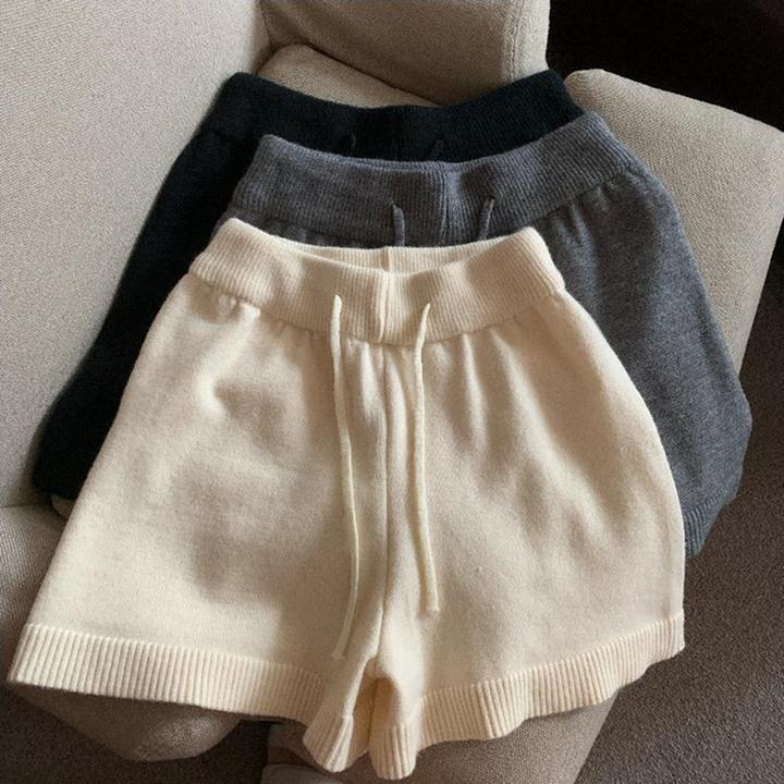 秋冬新款法式复古高腰显瘦打底针织短裤女纯欲风辣妹外穿阔腿热裤