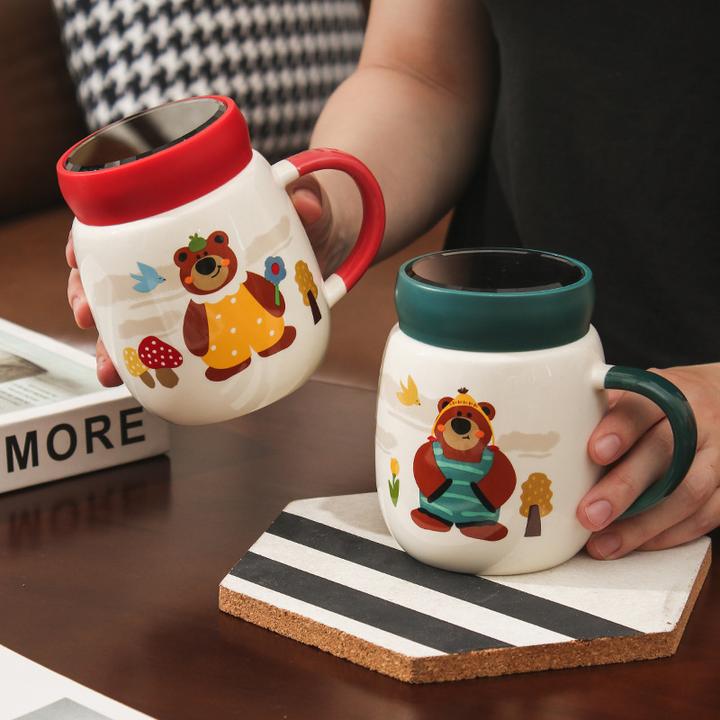 复古可爱陶瓷镜面杯办公室带盖杯2024新款高颜值大容量学生喝水杯