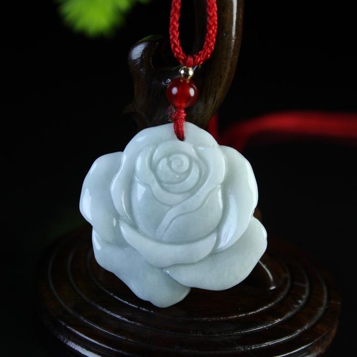 天然玉石翡翠玫瑰花吊坠项链挂件情侣款精雕刻气质百搭玫瑰花挂坠