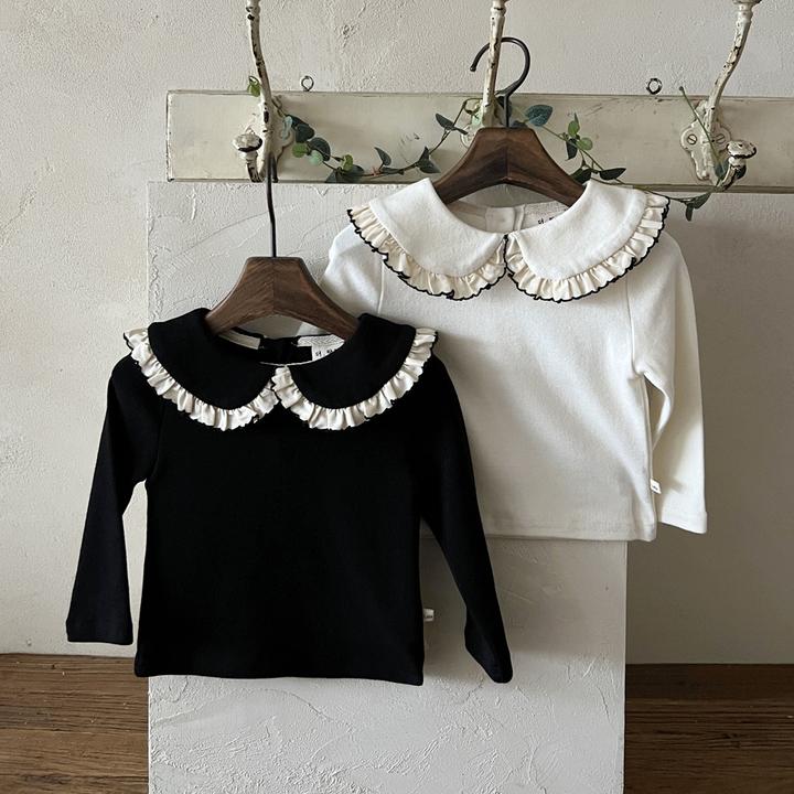 韩版童装2025春秋装儿童娃娃领长袖T恤洋气黑色打底衫宝宝上衣