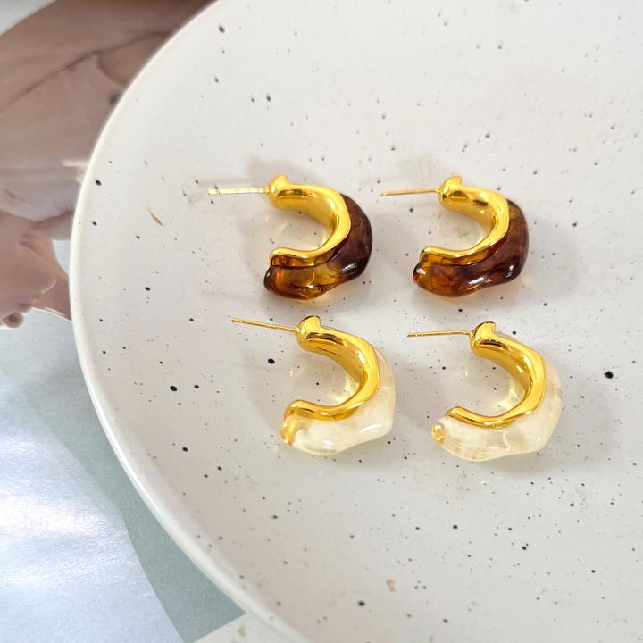 铜合金树脂耳饰 个性时尚美拉德金属风几何C形气质轻奢高级感耳饰