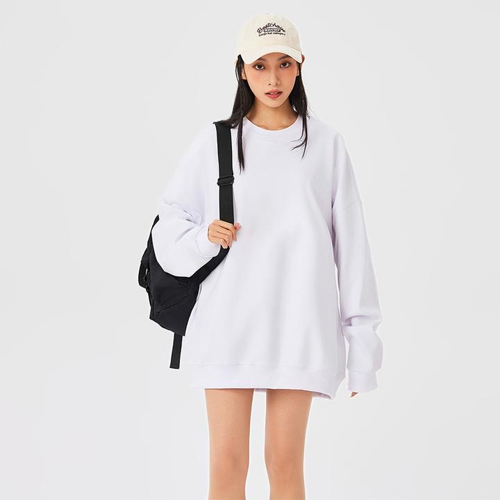 纯色长袖女装卫衣男女气质宽松休闲潮流秋冬出行圆领洋气小众上衣