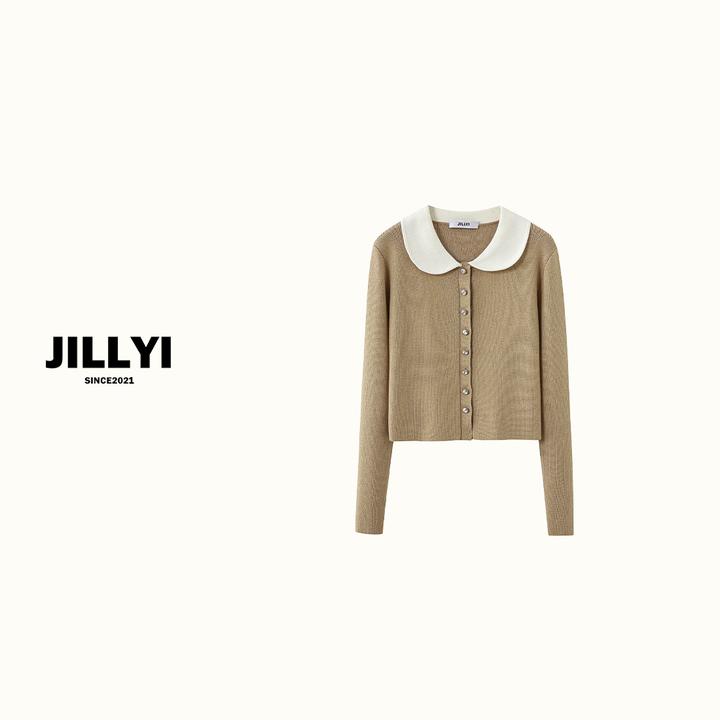 JILLYI【燕麦可可】秋冬百搭显瘦轻奢时尚两色POLO领单排扣针织开衫