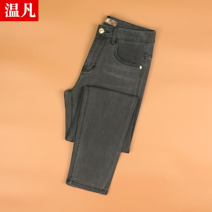 高端黑色天丝牛仔裤男夏季薄款修身直筒弹力潮牌欧货显瘦休闲长裤