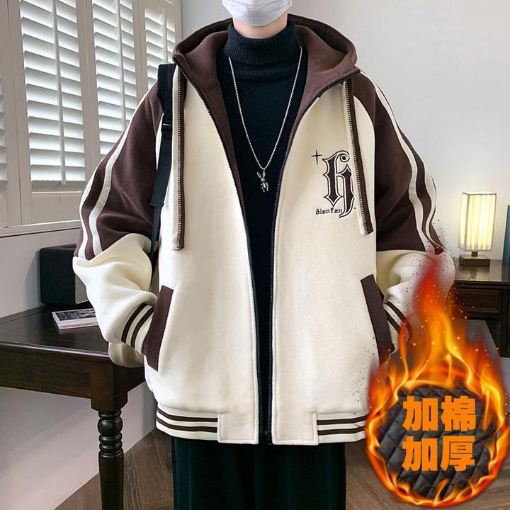 秋冬季新款学生青少年百搭夹克保暖加棉加厚连帽奥粒绒绒韩版棉服