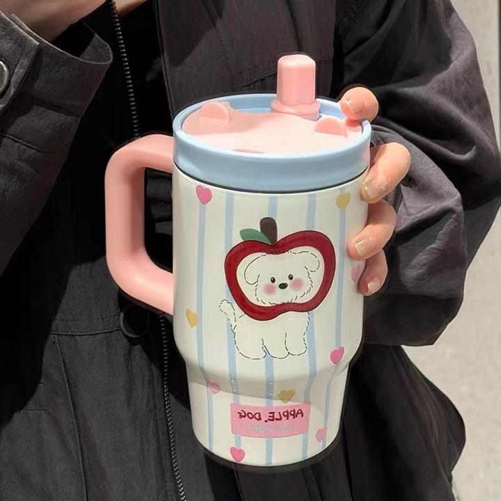 陶瓷内胆冰霸杯保温杯女生大容量水杯2024新款高颜值可爱吸管杯子