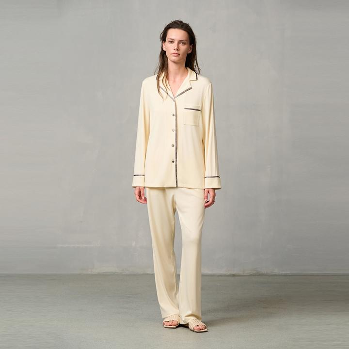 爱慕燚家居睡衣时尚舒适简约翻领长袖长裤女士家居服套装AM46A151