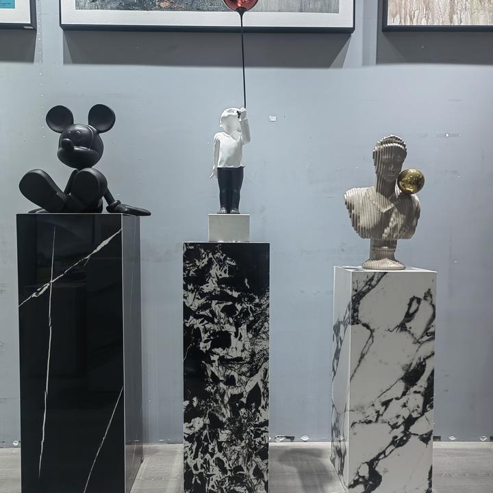 轻奢岩板花架子客厅花盆底座定制阳台酒店高档石材墩柱子方柱摆件