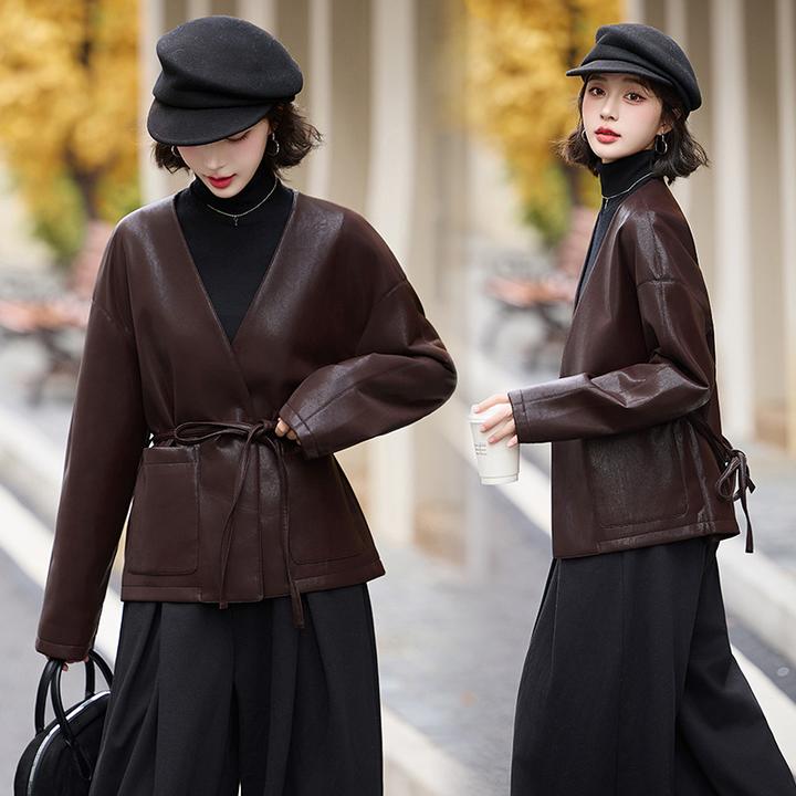 欧货时髦洋气设计感气质小个子皮外套2024秋季新款短款时尚皮衣女