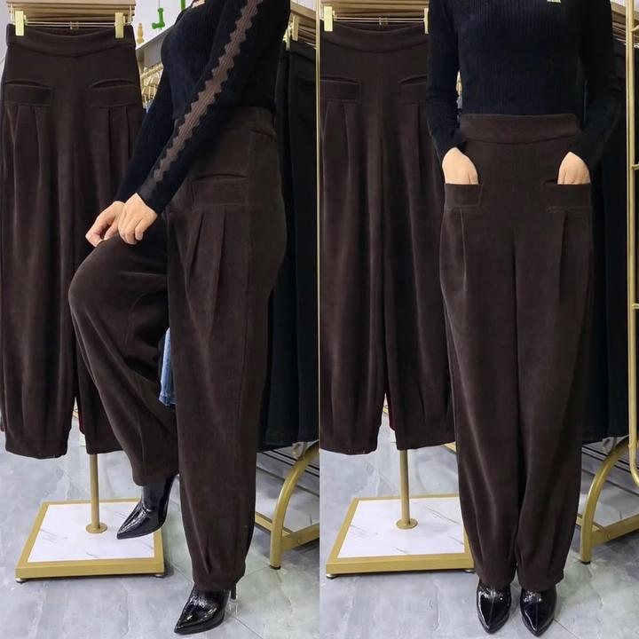 加绒加厚哈伦裤女秋冬新款纯色外穿休闲裤时尚高档灯笼裤高腰宽松
