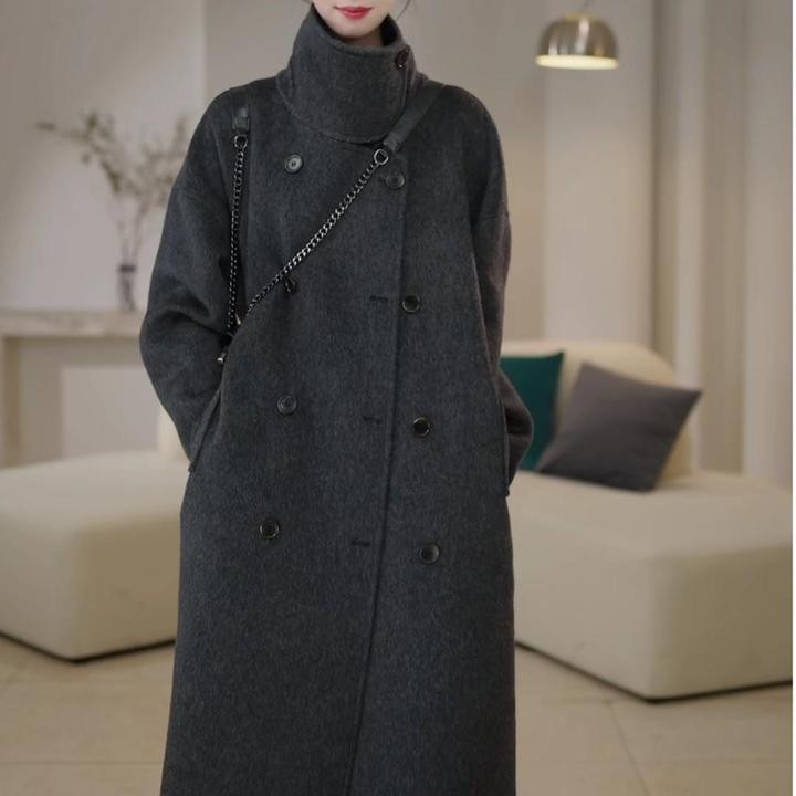 2025韩版立领双面呢大衣时尚设计师气质百搭宽松休闲羊毛大衣