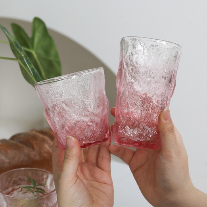 冷水杯冰川玻璃杯ins透明粉色冷饮杯水杯不耐热网红家用日式简约