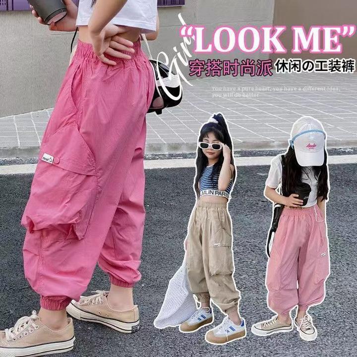 女童工装裤6-15岁夏季新款潮流冰丝速干裤薄款中大女童柔软防蚊裤