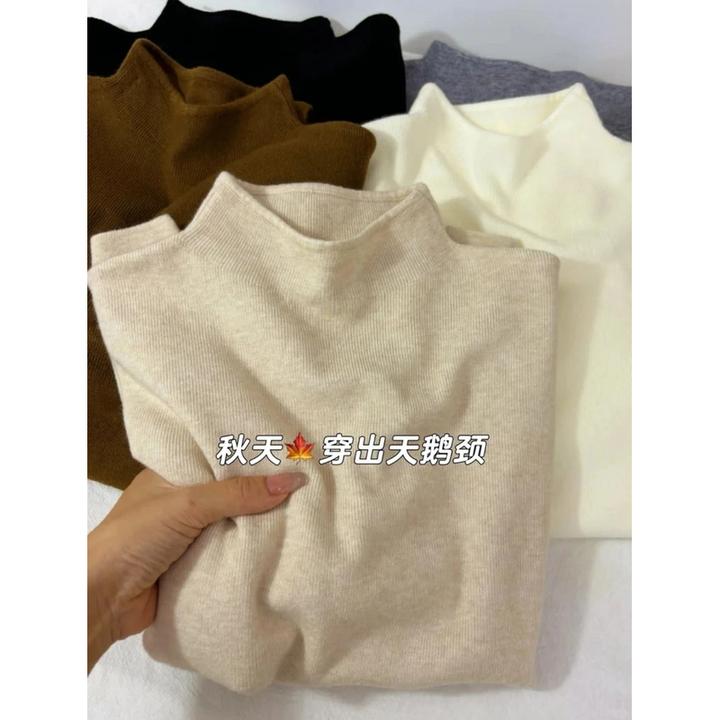 韩系半高领针织打底衫秋冬季软糯上衣抗起球针织衫女【加绒加厚】