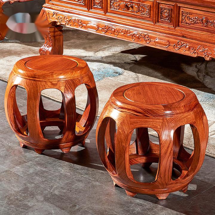 实木鼓凳中式家用餐桌凳实木茶桌矮凳换鞋凳刺猬紫tan古凳小圆凳