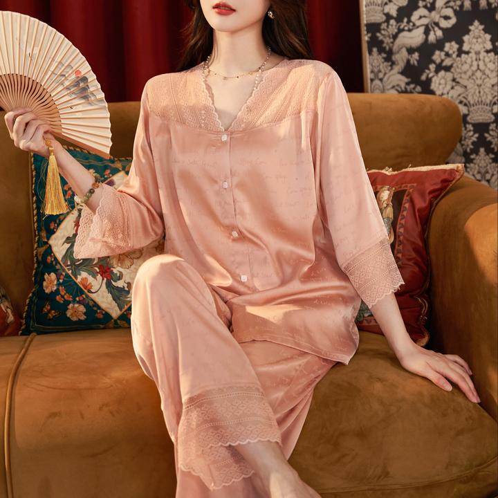 蕾丝花边字母提花睡衣轻奢可外穿女士睡衣家居服套装