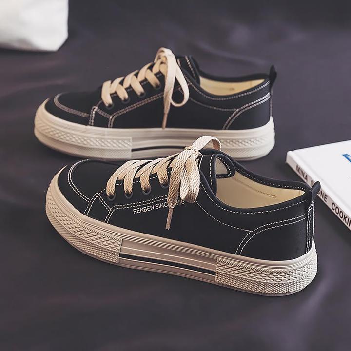 人本帆布鞋女2025春季新款ins小众休闲透气单鞋低帮平底黑色板鞋