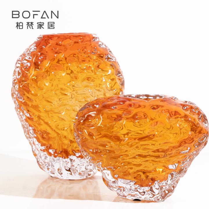 bofan/柏梵琥珀色火山石创意花瓶摆件高端轻奢玄关高货摆件花瓶