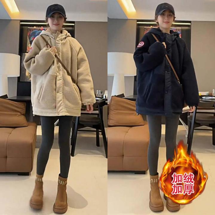 时尚外套女2024新款爆款秋冬韩版休闲百搭加厚保暖摇粒绒棉衣服