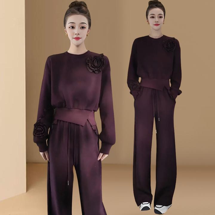 春秋休闲卫衣套装裤女2025新款大码时尚洋气炸街减龄阔腿裤两件套