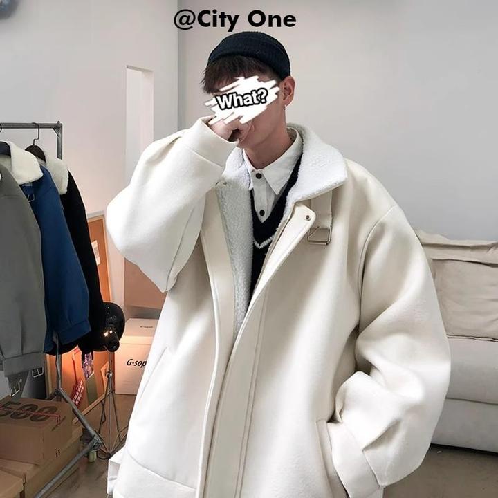 羊羔毛毛呢外套男冬季港风ins休闲宽松百搭翻领潮流高街痞帅棉衣