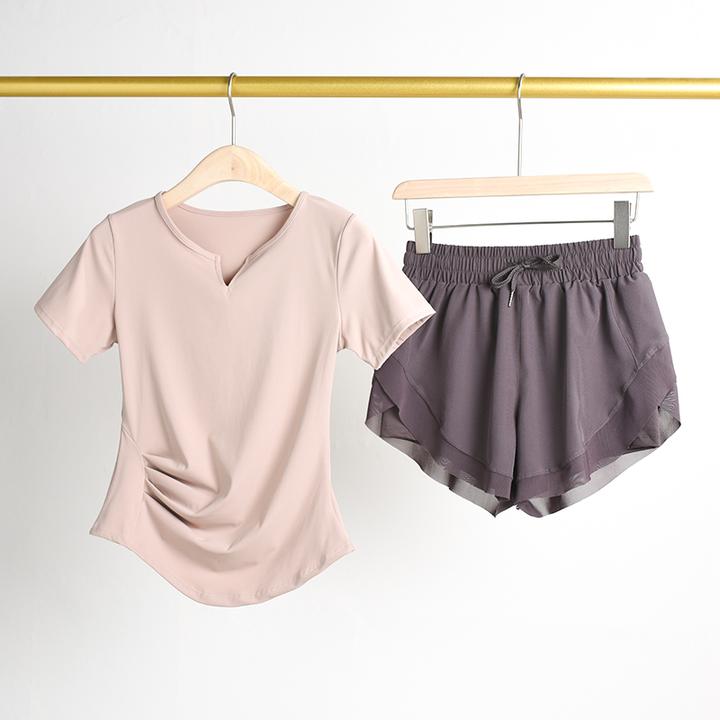 健身套装女夏季紧身短袖性感晨跑步训练运动衣专业高端时尚瑜伽服