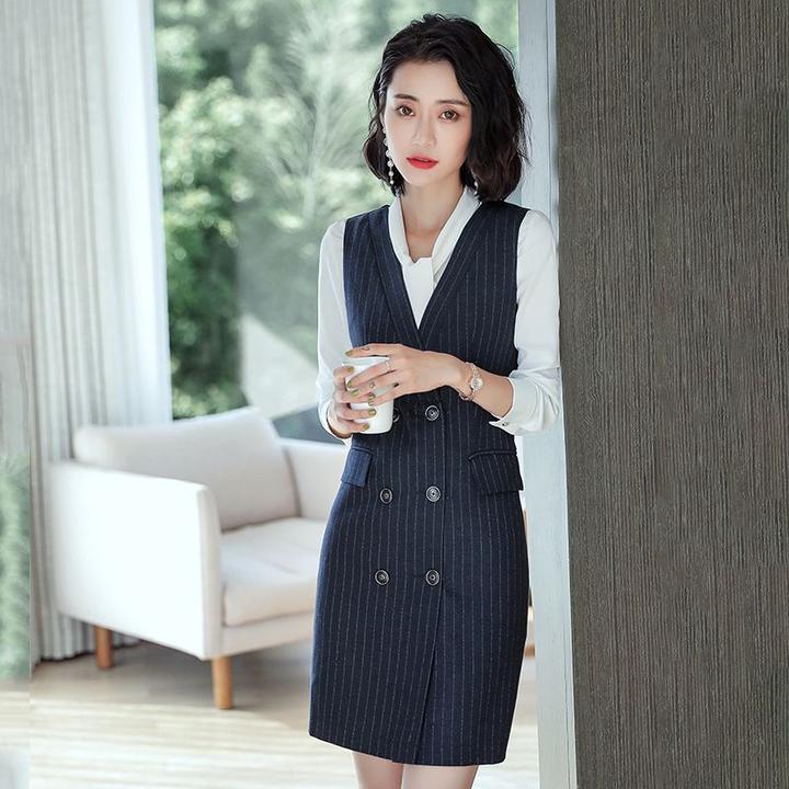 连衣裙女职业装条纹春秋新款时尚气质正装名媛商务OL职场裙工作服
