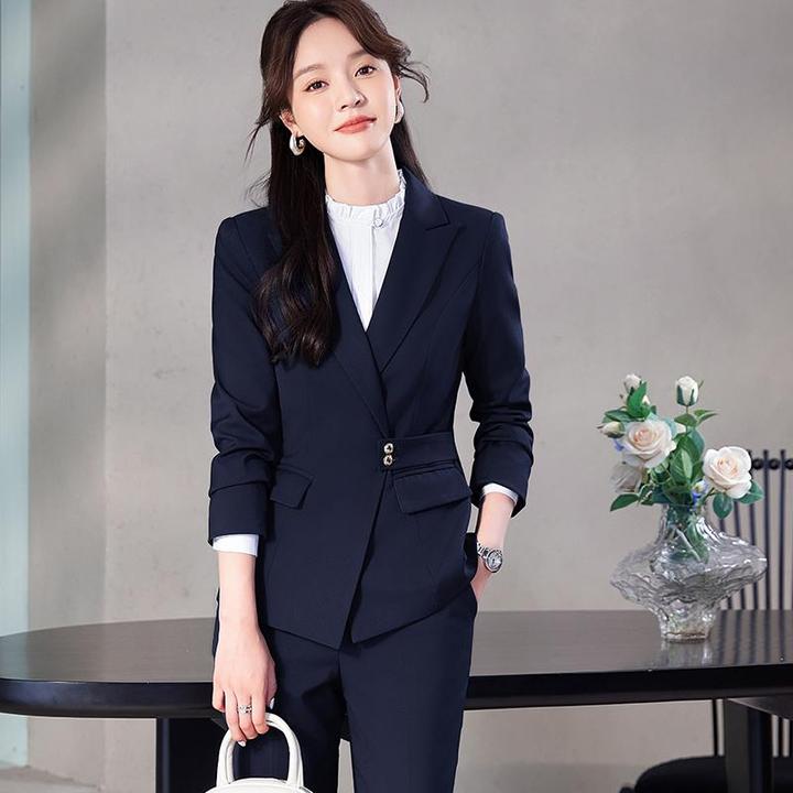 藏青色西装套装女春秋职业正装时尚高级感酒店气质工作服西服外套