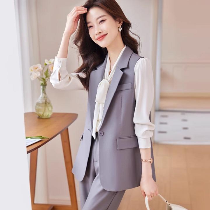 灰色马甲背心女神范新款春秋季无袖坎肩外搭职业装西装马夹工作服