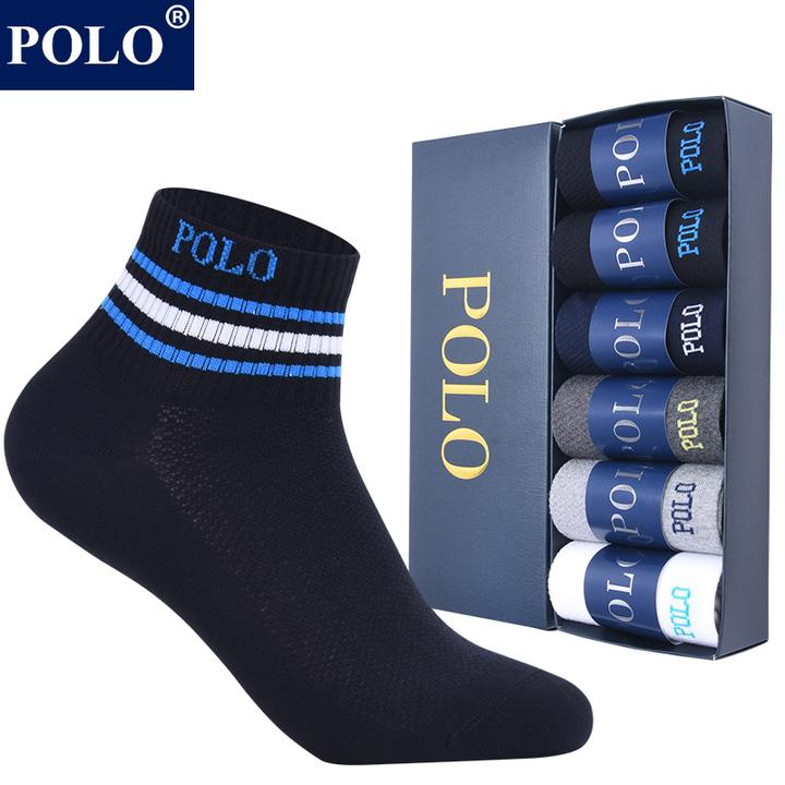 POLO袜子男士夏季薄款网眼透气条纹中筒棉袜运动跑步休闲百搭长袜