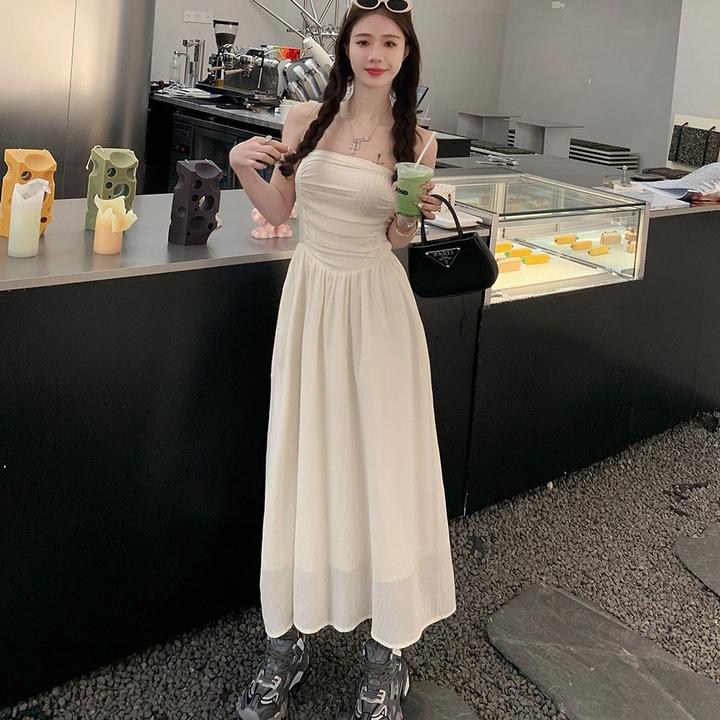 白色法式小众落日晚风裹胸连衣裙女夏季性感抹胸长裙纯欲打底裙子