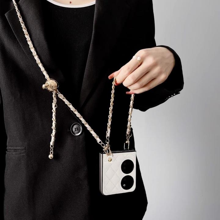 适用华为P50 Pocket 2手机壳折叠屏时尚小香风菱格皮纹防摔保护套