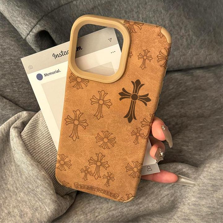 美拉德风十字印花适用苹果16/17promax手机壳iPhone15翻毛皮14新