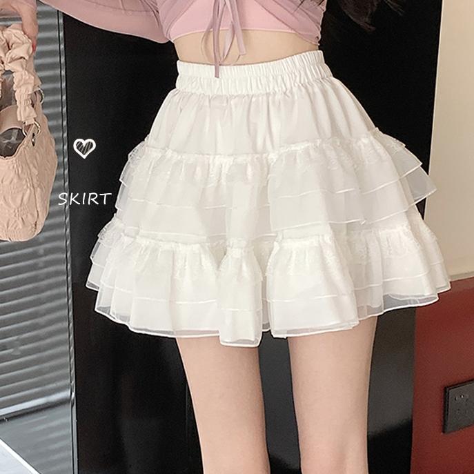 半身裙女夏季新款芭蕾风白色蛋糕短裙仙女网纱蓬蓬裙蕾丝A字裙子