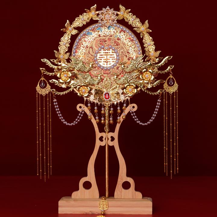 喜扇中式婚礼秀禾团扇结婚新婚手工diy材料包扇子成品结婚喜扇