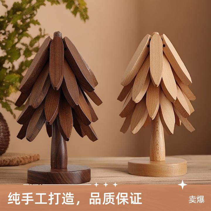 黑胡桃木隔热垫小树林杯垫创意家用防烫餐垫原木茶托可爱桌面摆件