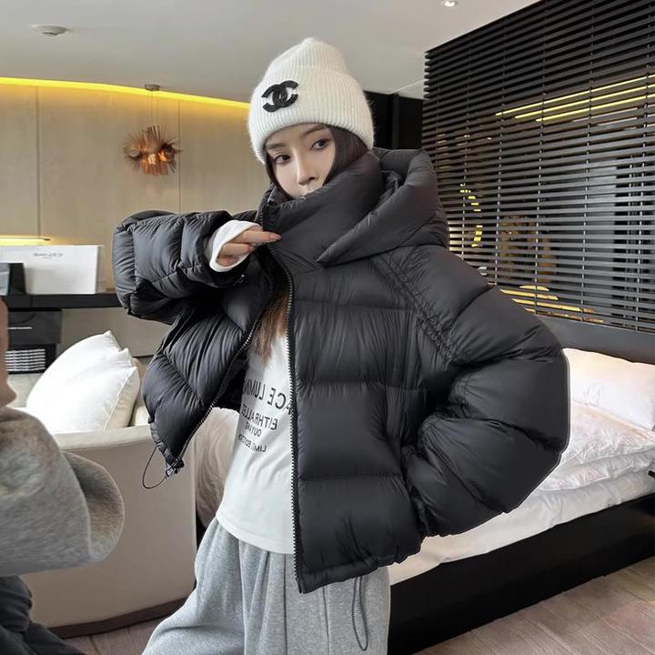 黑色羽绒服女短款冬季新款2024白鸭绒休闲小个子连帽加厚外套