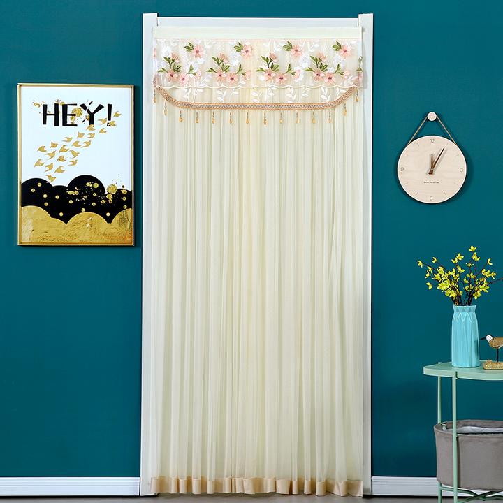 夏季防蚊隐私门帘家用免打孔卧室防走光纱帘防蚊双层挂帘蕾丝门帘
