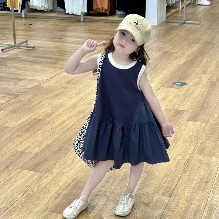 2024夏季新款童装 韩版童装 女童拼接荷叶裙摆连衣裙 夏款背心裙