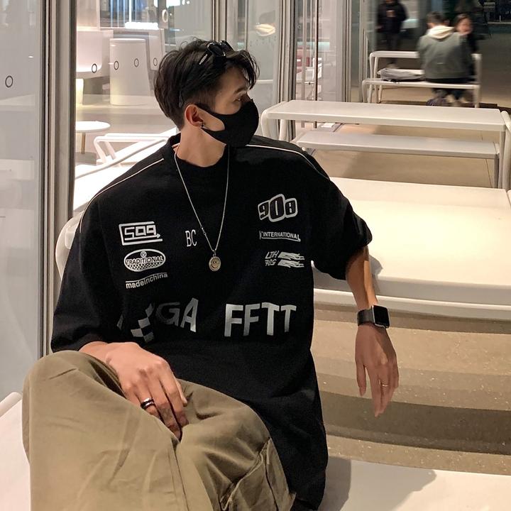 美式复古机车短袖T恤男欧美潮牌重磅清凉oversize青少年宽松半袖