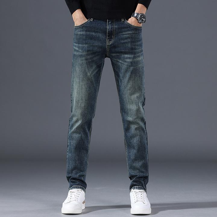 贾鲁萨加高端时尚秋冬复古牛仔裤男士潮牌修身直筒弹力休闲百搭裤